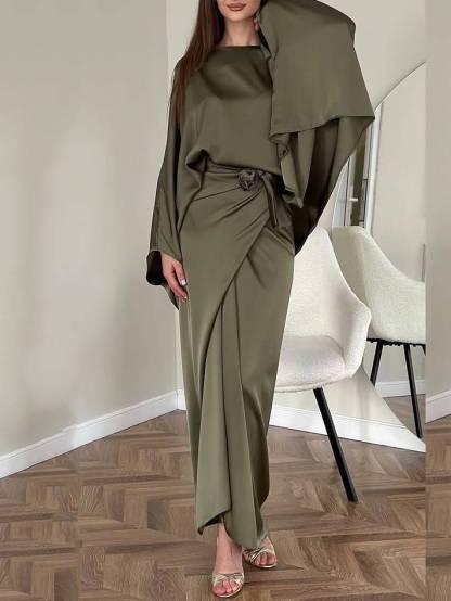 Minimalist Loose Shirt And Lace-up Skirt Suit