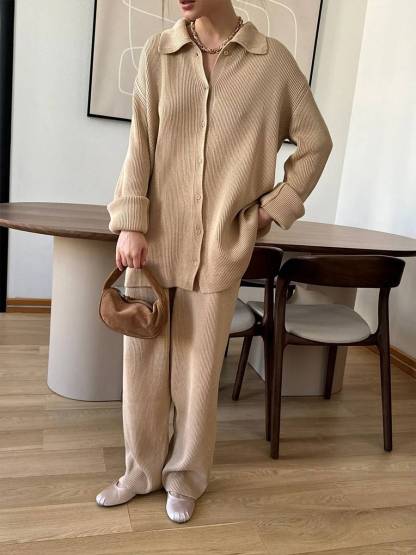 Lapel Long-sleeved Knitted Suit