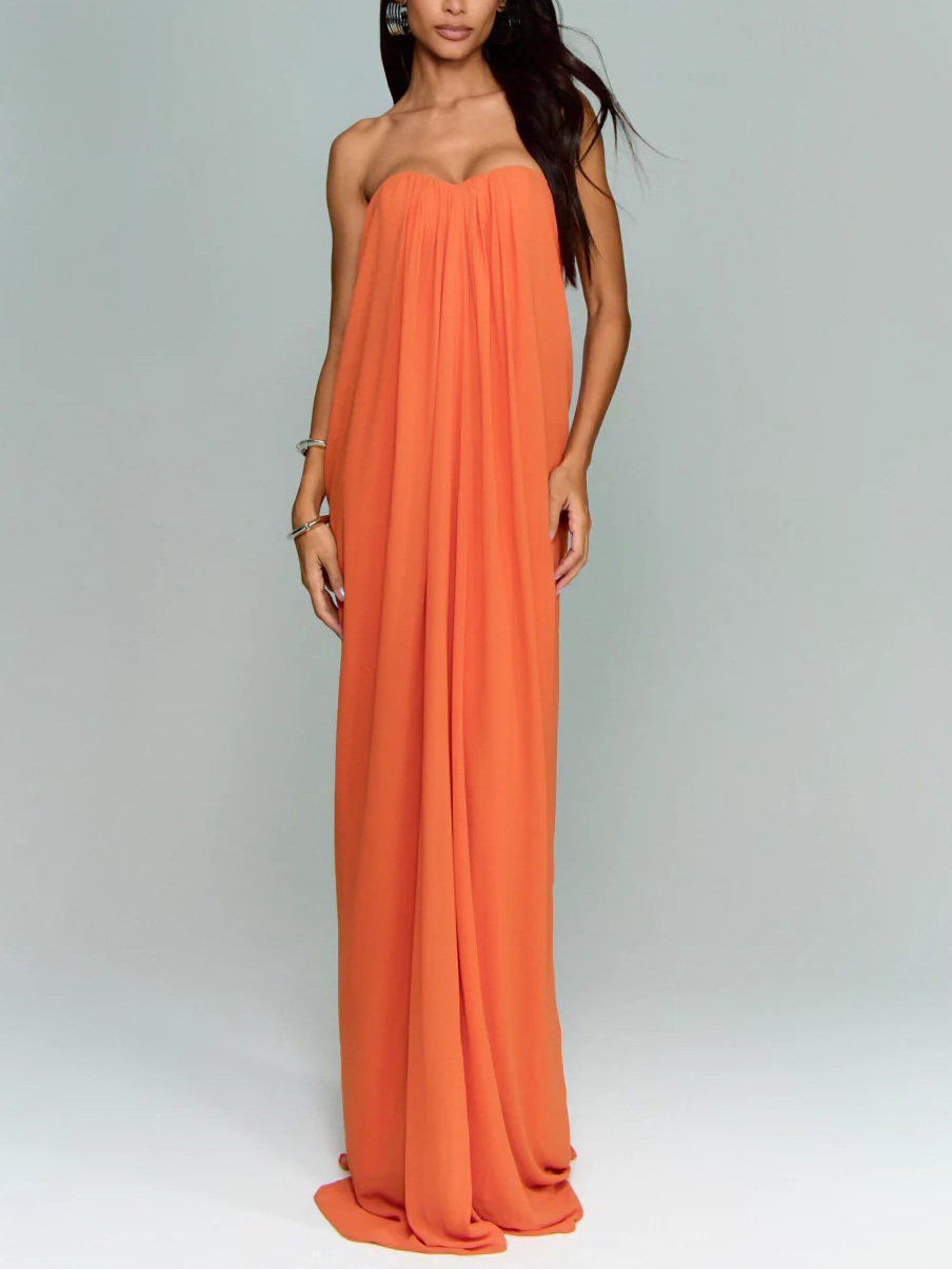 Elegant Strapless A-Line Pleated Maxi Dress