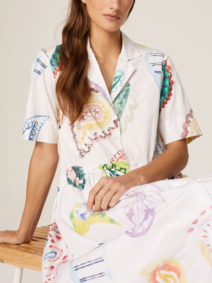 Exquisite Casual Painting Paisley Teardrop Pattern Shirt Maxi Dress