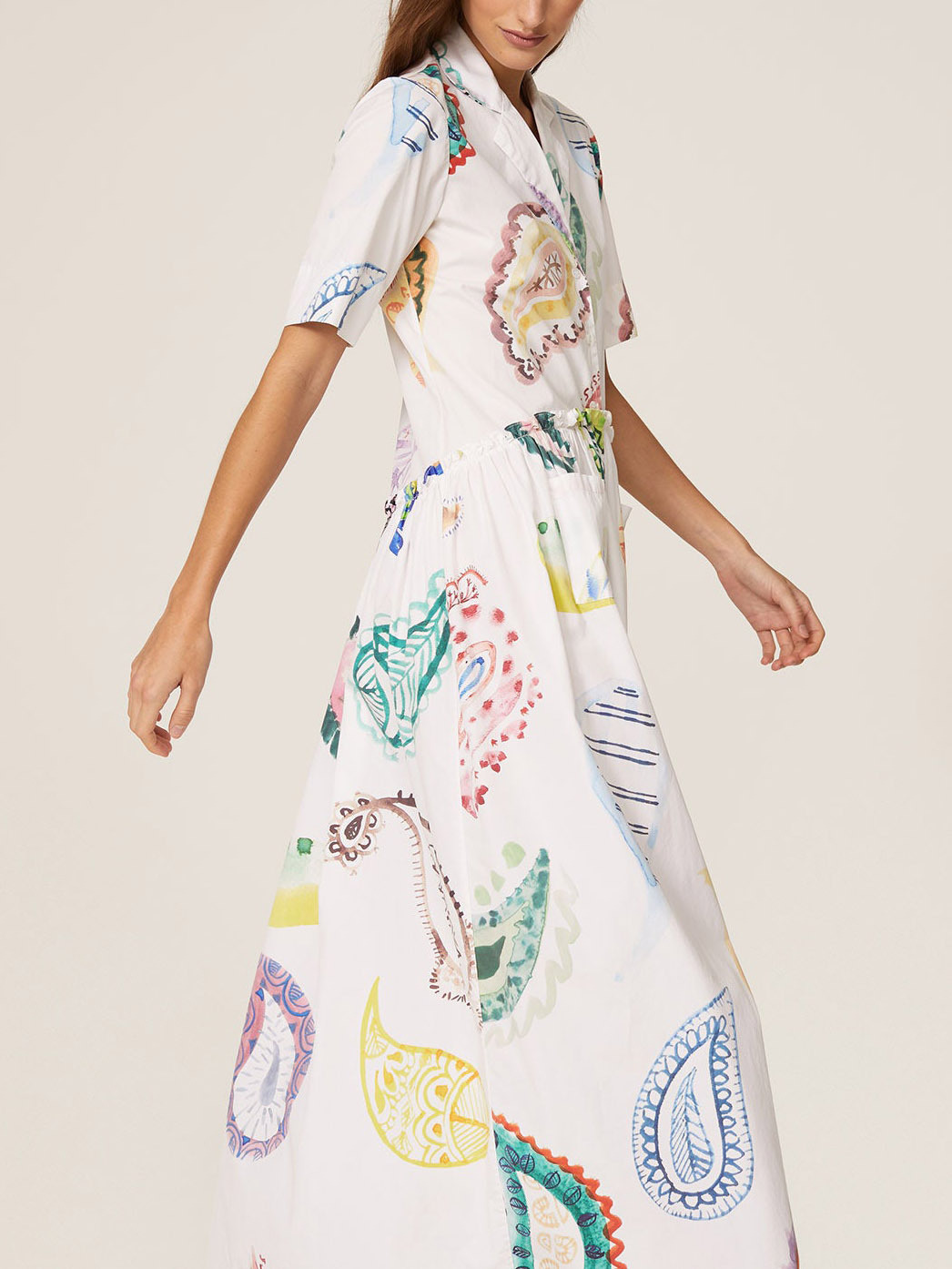 Exquisite Casual Painting Paisley Teardrop Pattern Shirt Maxi Dress