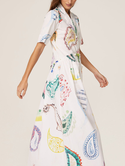 Exquisite Casual Painting Paisley Teardrop Pattern Shirt Maxi Dress