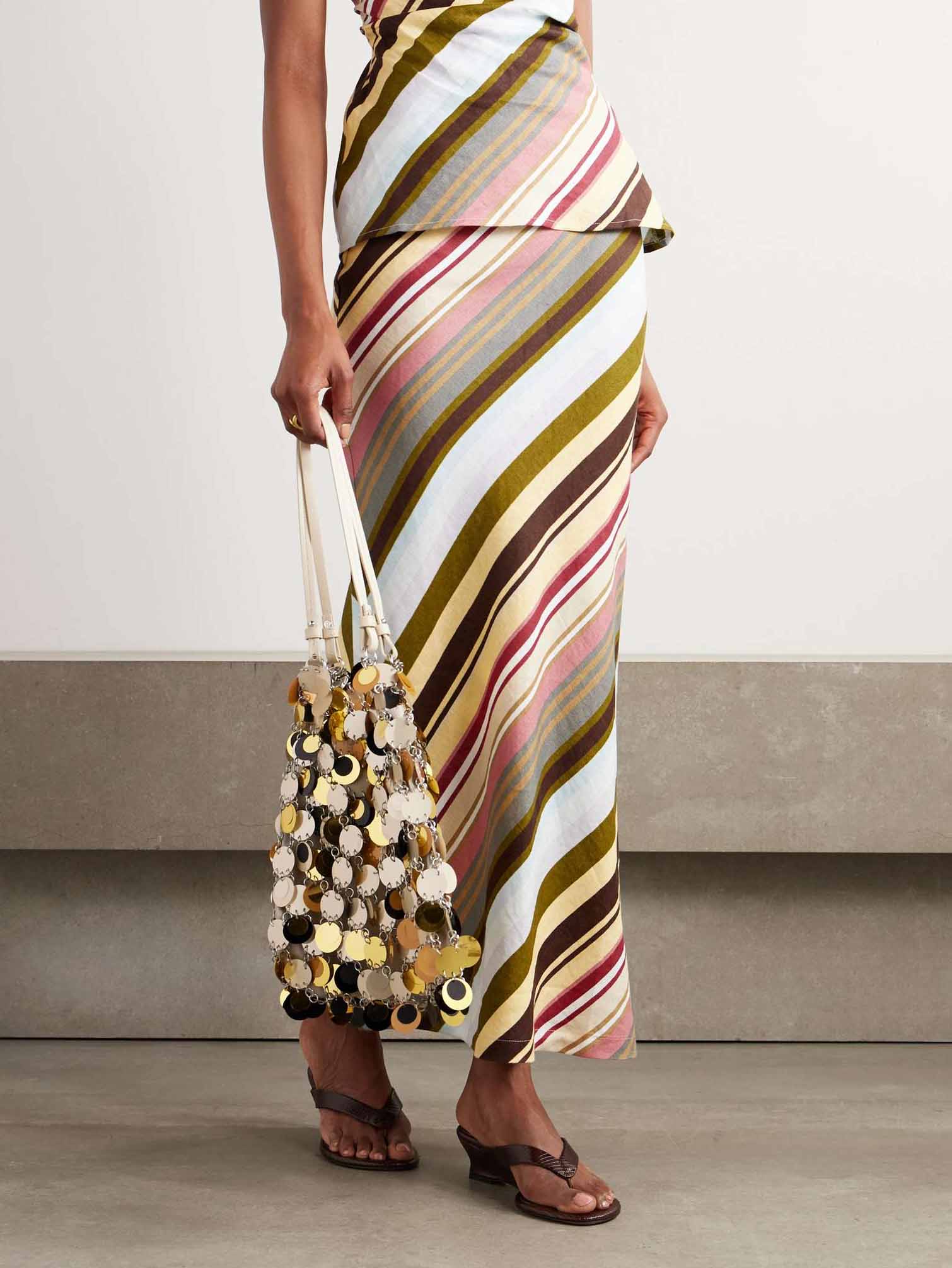 Elegant Colorful Twill Stripe Printed Bandeau Skirt Two-Piece Set