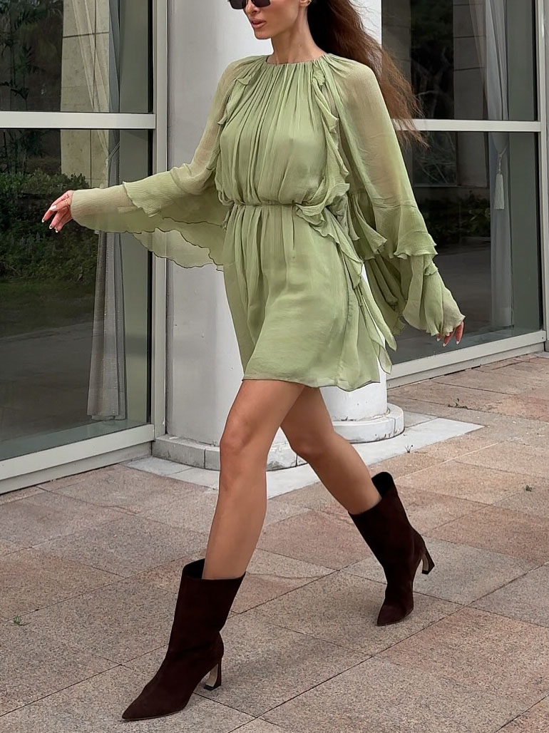 Resort Pleated Tiered Ruffle Mini Dress