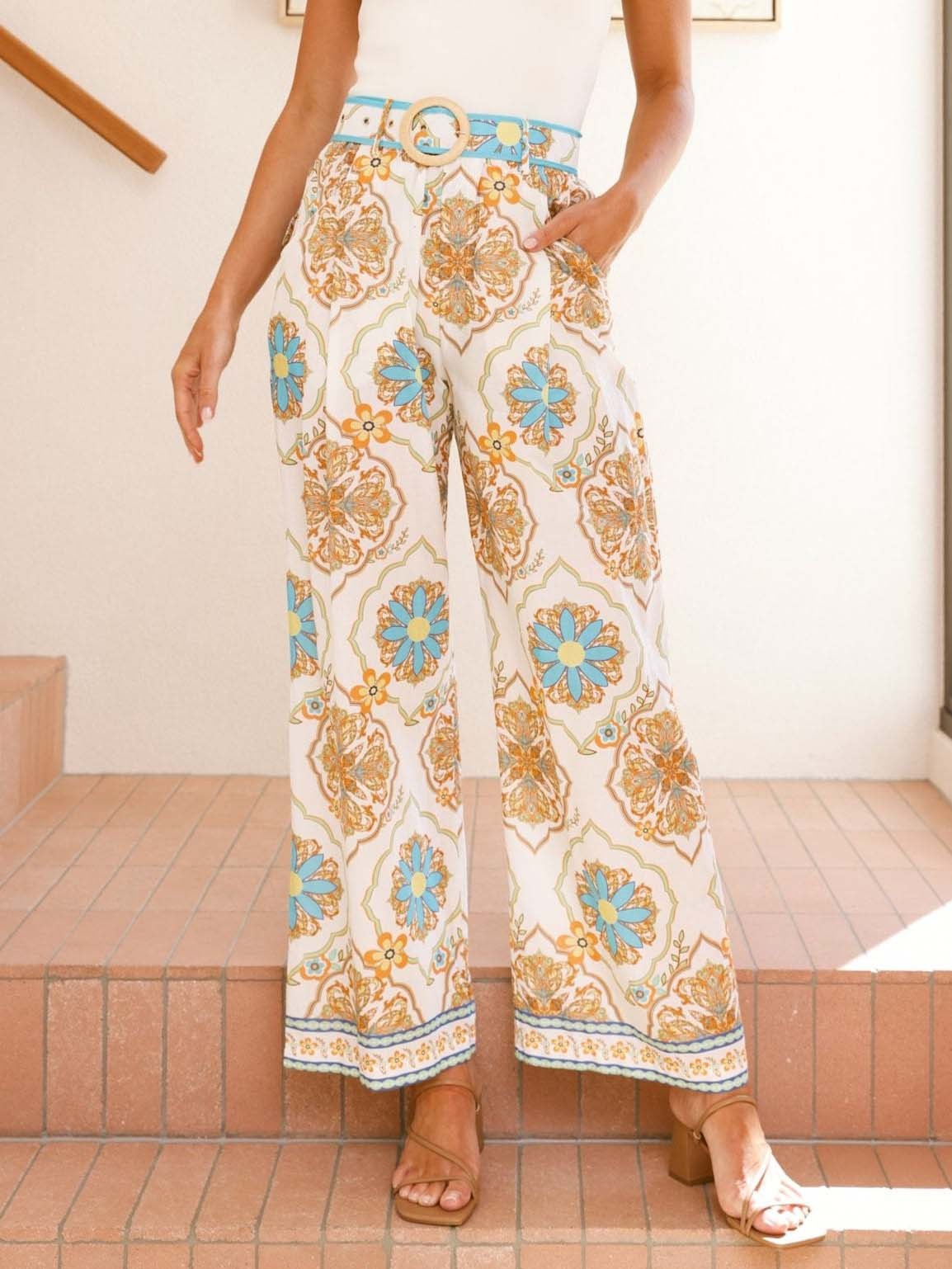 Retro Ethnic Style Paisley Print Loose Wide-leg Pants