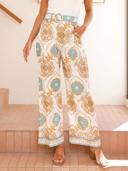 Retro Ethnic Style Paisley Print Loose Wide-leg Pants