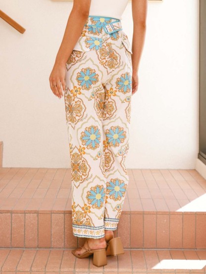 Retro Ethnic Style Paisley Print Loose Wide-leg Pants