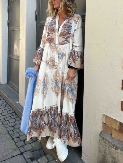 Casual Bohemian Print Tiered Hem Maxi Dress