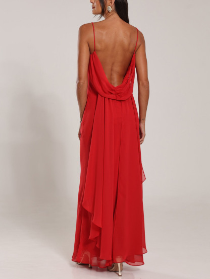 Elegant Backless Ribbon Party Maxi Dress