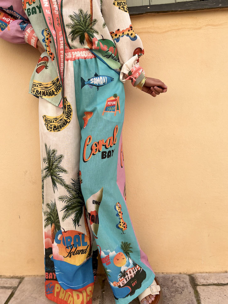 Unique Resort Island Print Elastic Waist Wide-leg Pants