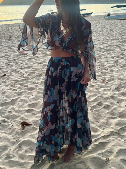 Casual Floral Print Beach Skirt Two-Piece Set