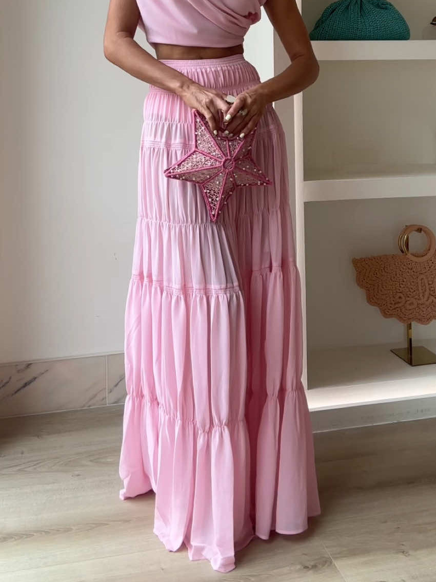 Elegant Pleated Flowing Maxi Skirt