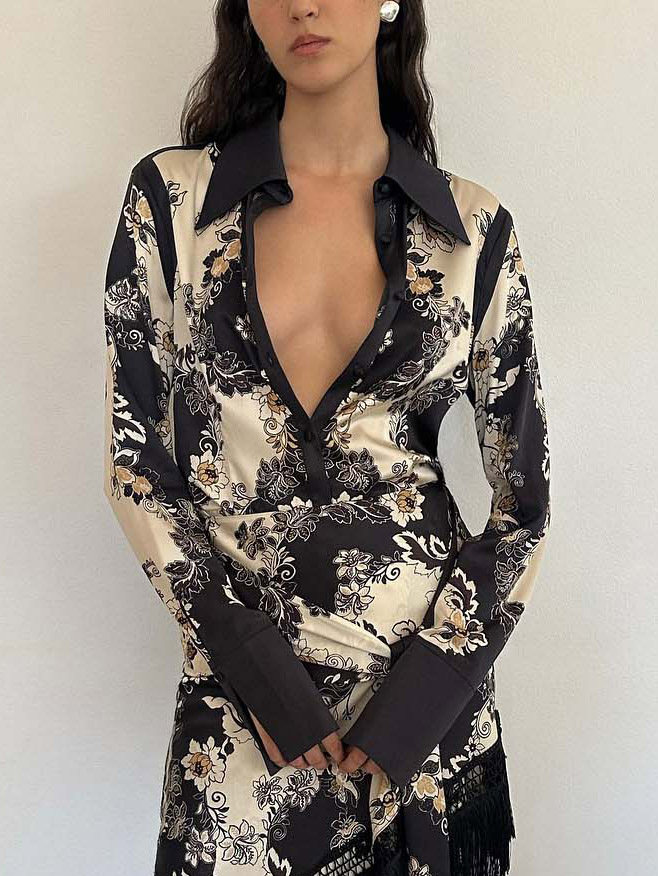 Exquisite Vintage Floral Print Long-sleeved Single-breasted Shirt