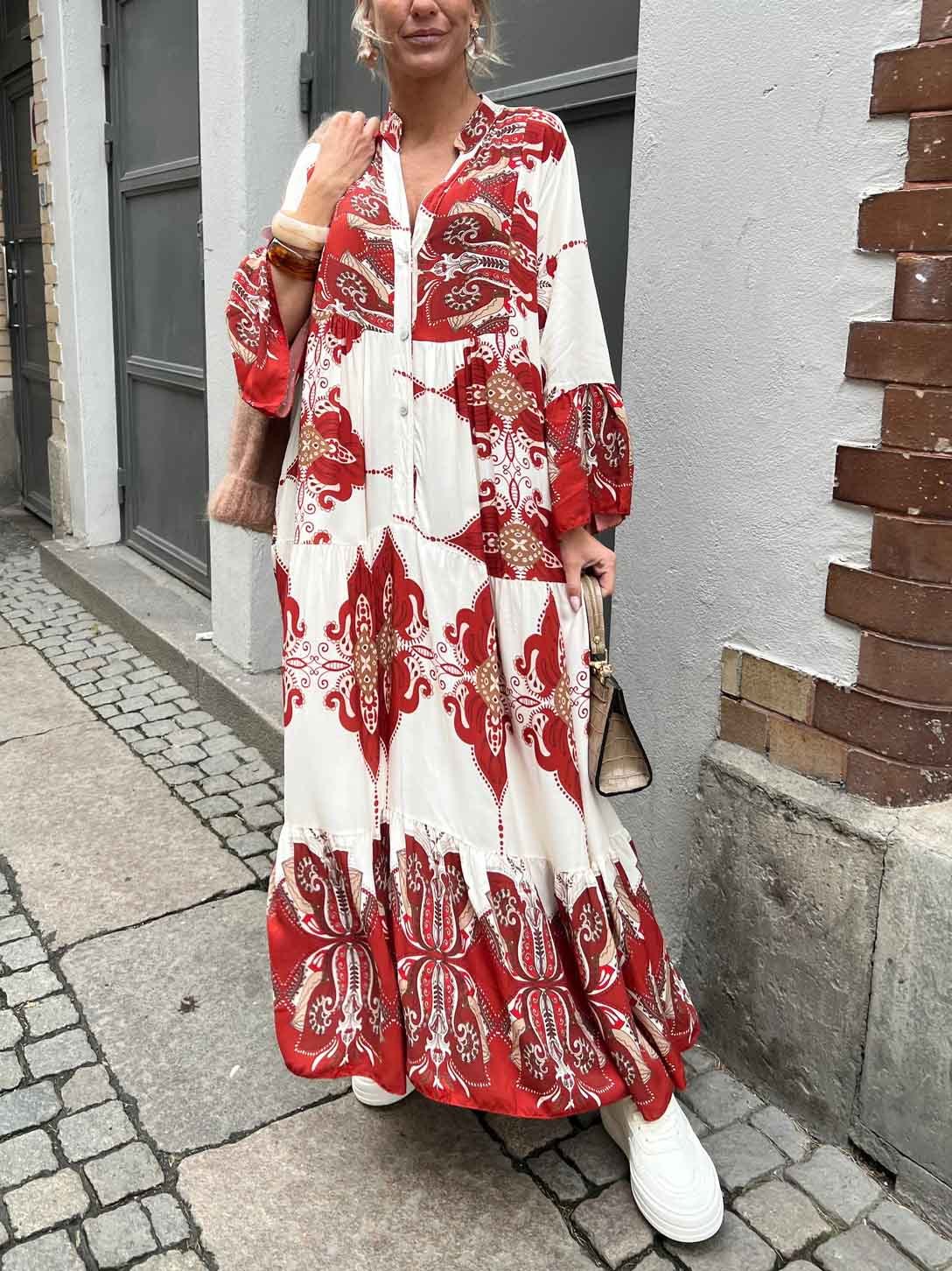 Casual Bohemian Print Tiered Hem Maxi Dress