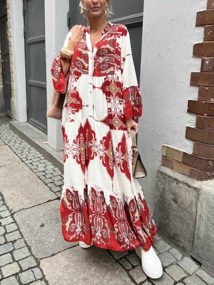 Casual Bohemian Print Tiered Hem Maxi Dress