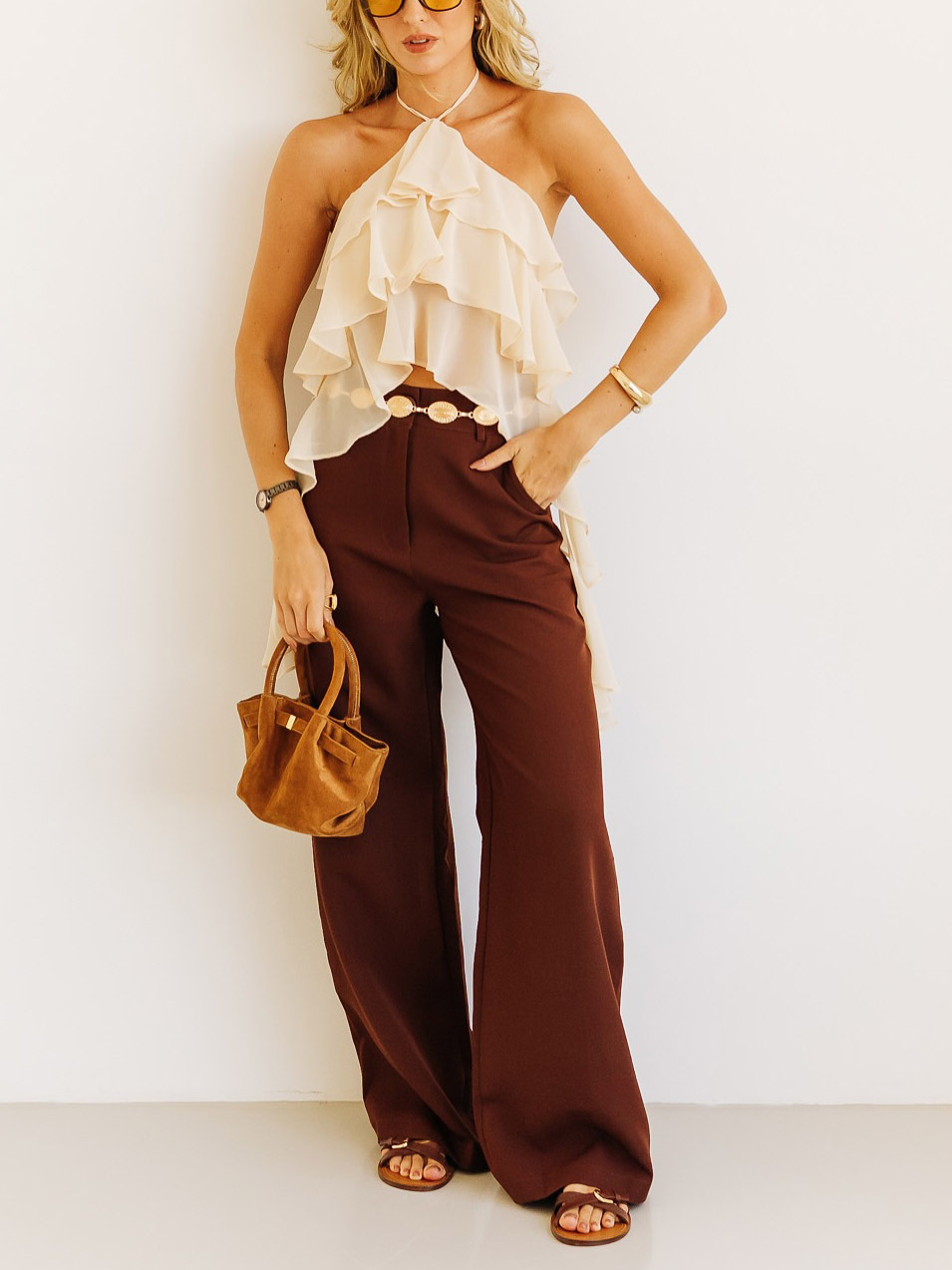 Sexy Halter Neck Backless Ruffled Sling Tank Top