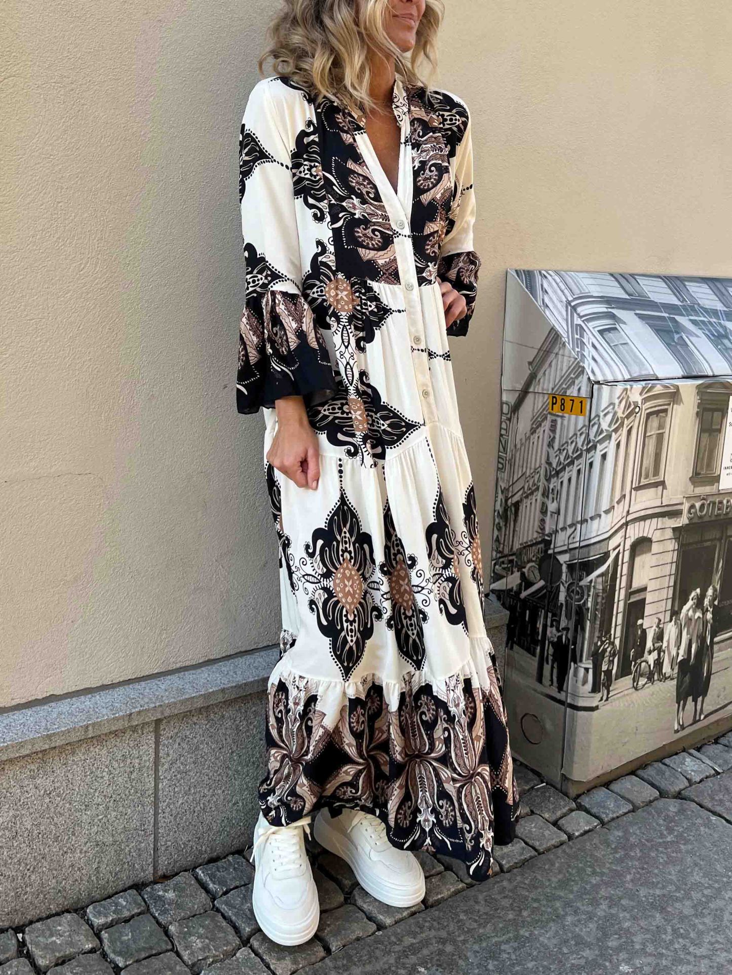 Casual Bohemian Print Tiered Hem Maxi Dress