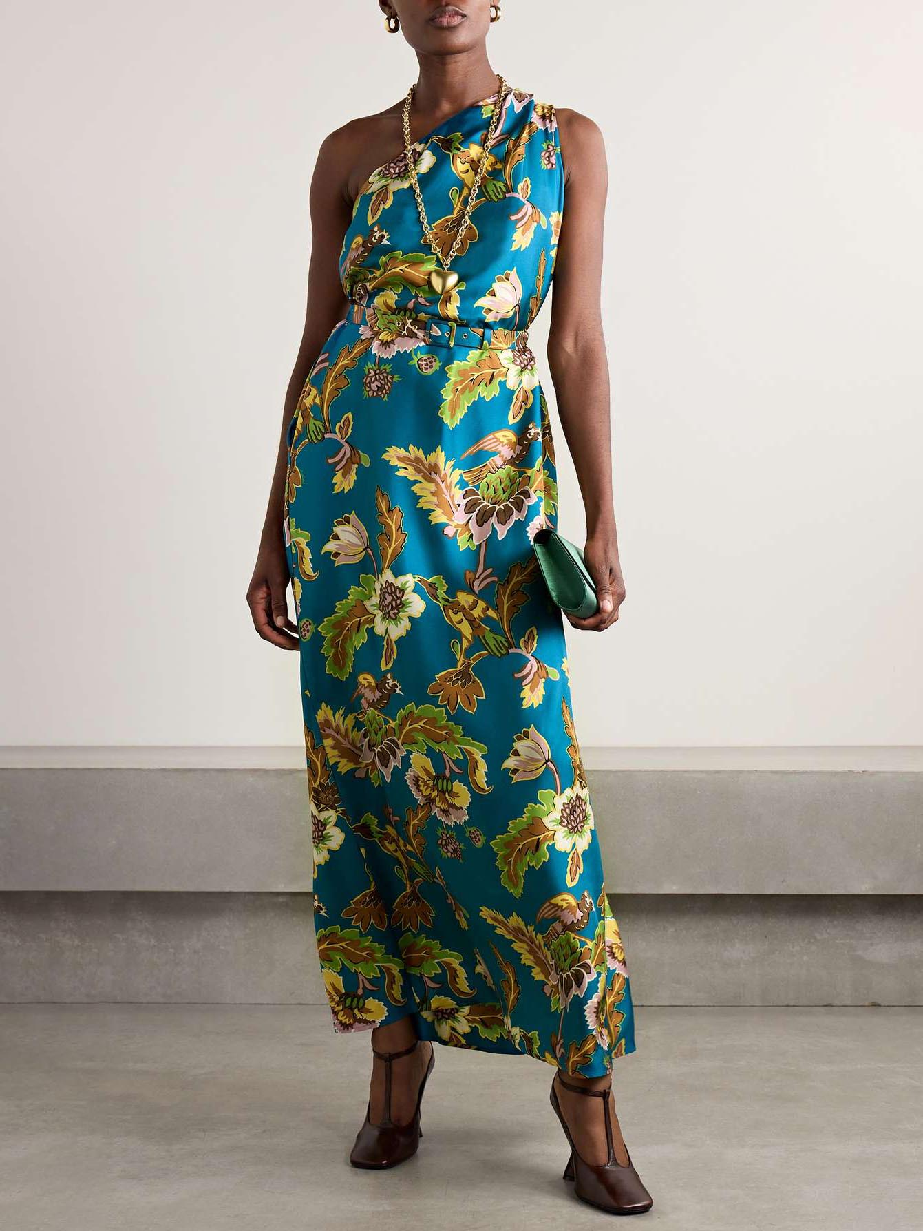 Unique One Shoulder Floral Print Maxi Dress