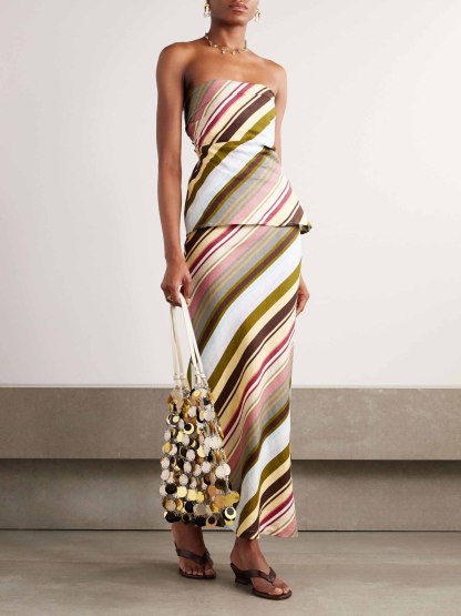 Elegant Colorful Twill Stripe Printed Bandeau Skirt Two-Piece Set