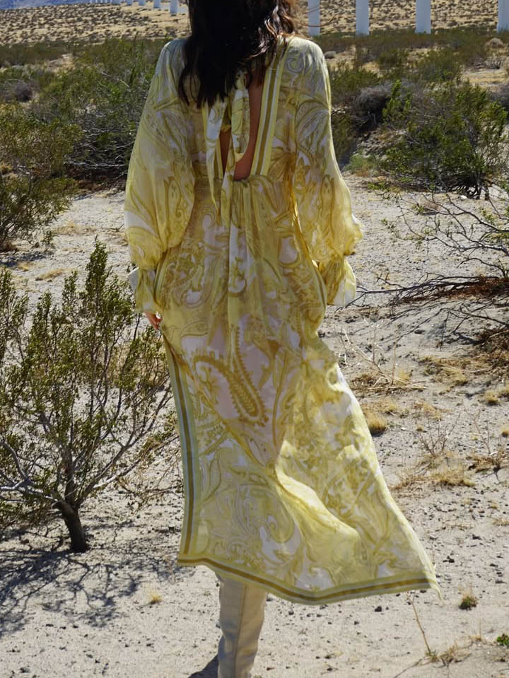 Delicate Deep V-neck Paisley Print Maxi Dress