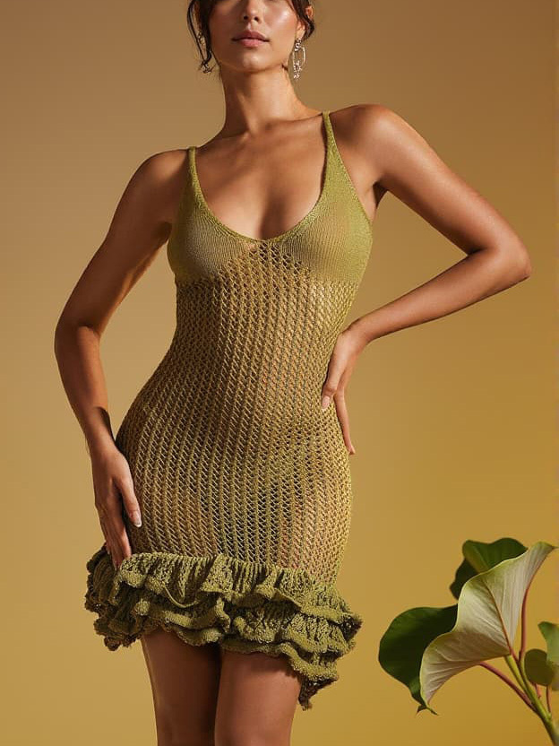 Sexy V-neck Ruffled Mini Dress