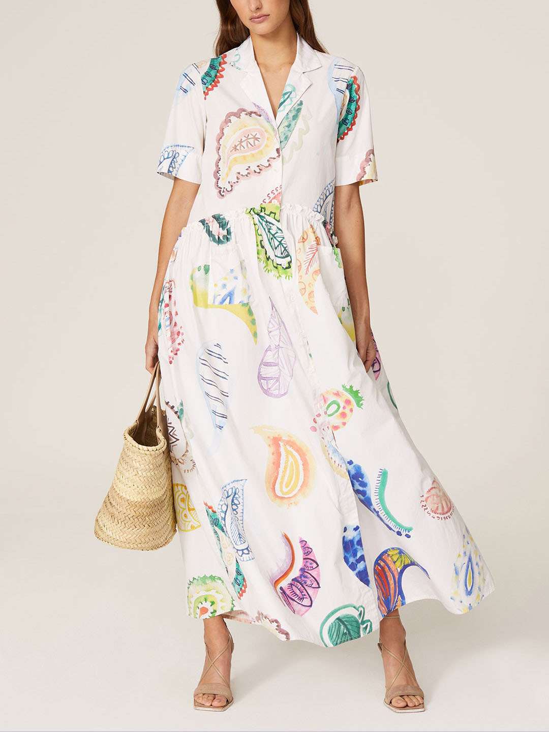 Exquisite Casual Painting Paisley Teardrop Pattern Shirt Maxi Dress