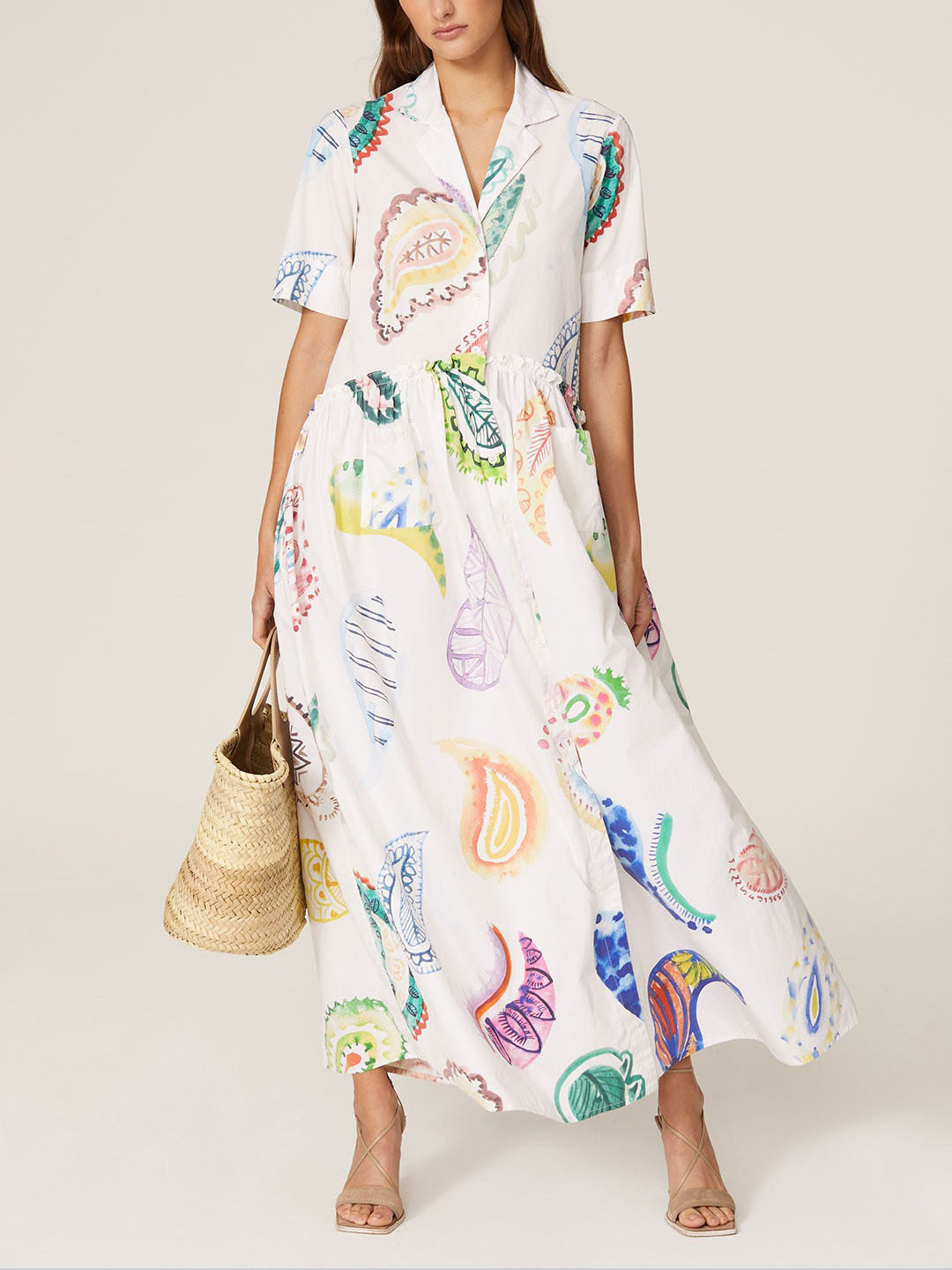 Exquisite Casual Painting Paisley Teardrop Pattern Shirt Maxi Dress
