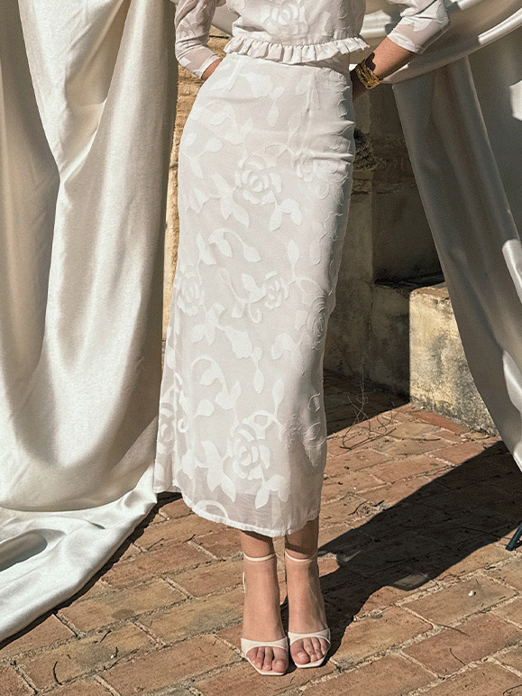 Elegant Retro Jacquard Slit Skirt