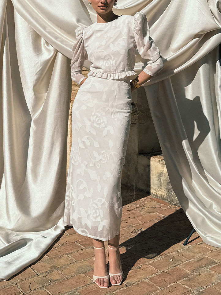 Elegant Retro Jacquard Slit Skirt
