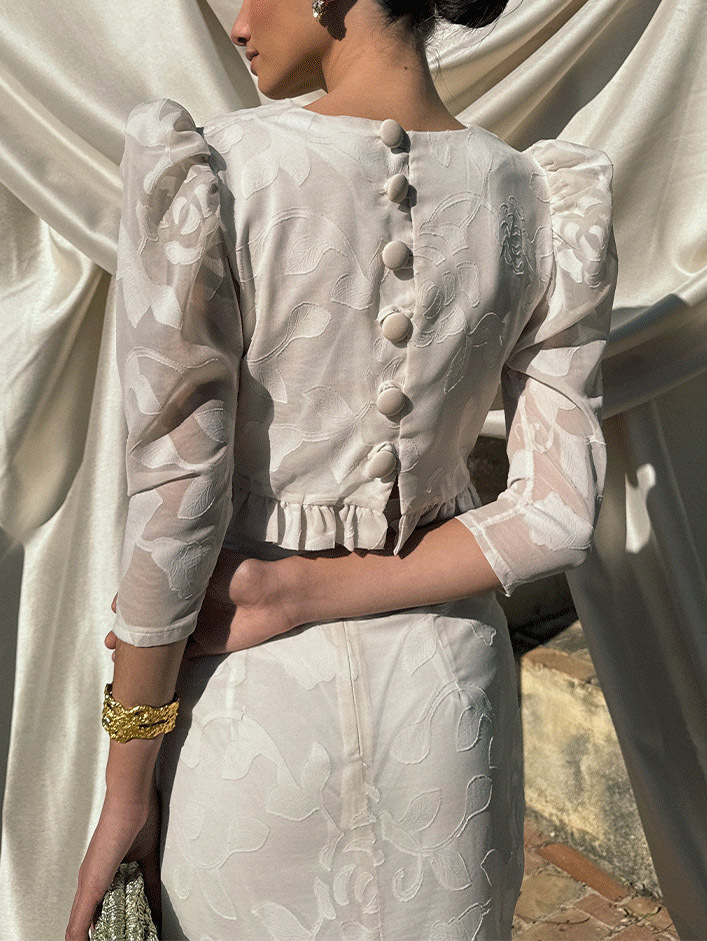 Elegant Retro Jacquard Three-quarter Leg-of-mutton Sleeve Shirt