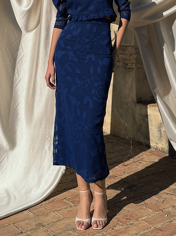 Elegant Retro Jacquard Slit Skirt