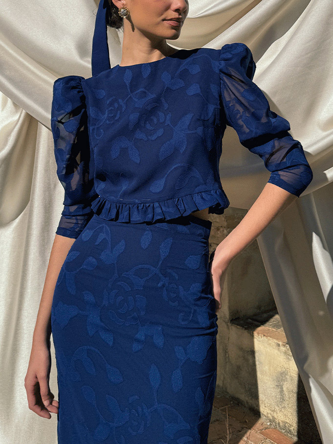 Elegant Retro Jacquard Three-quarter Leg-of-mutton Sleeve Shirt