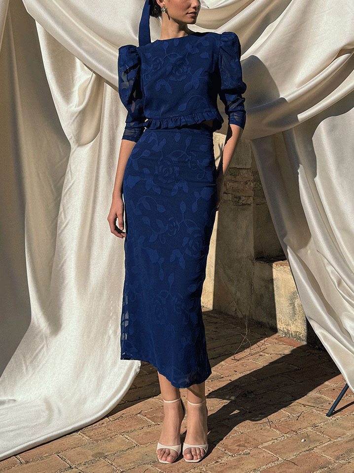 Elegant Retro Jacquard Three-quarter Leg-of-mutton Sleeve Shirt
