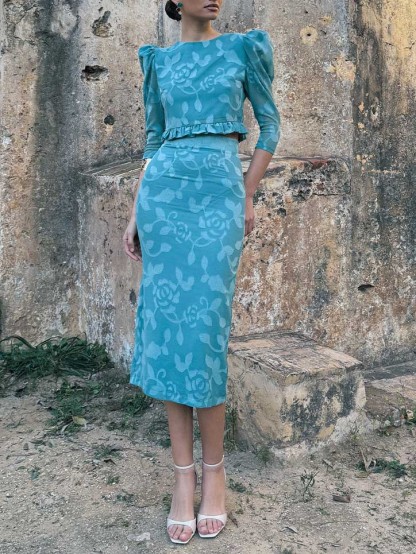 Elegant Retro Jacquard Three-quarter Leg-of-mutton Sleeve Shirt
