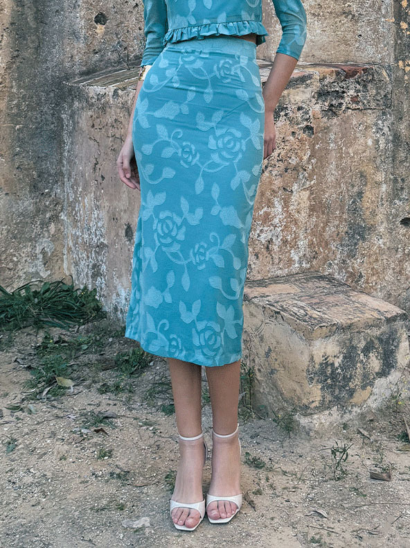 Elegant Retro Jacquard Slit Skirt