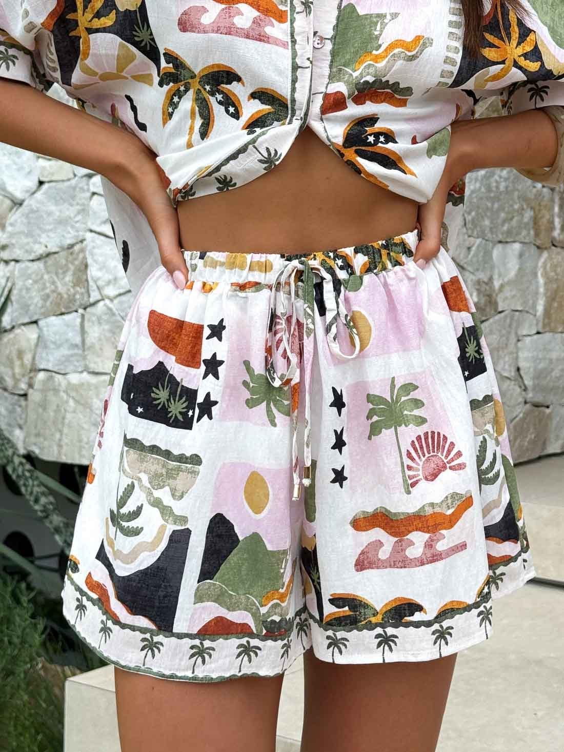 Casual Vacation Desert Palm Print Shorts Two-piece Set