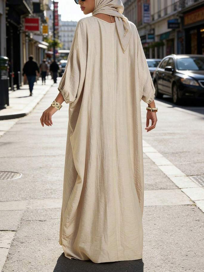 Casual V-neck Batwing Sleeve Loose Long Kaftan Dress
