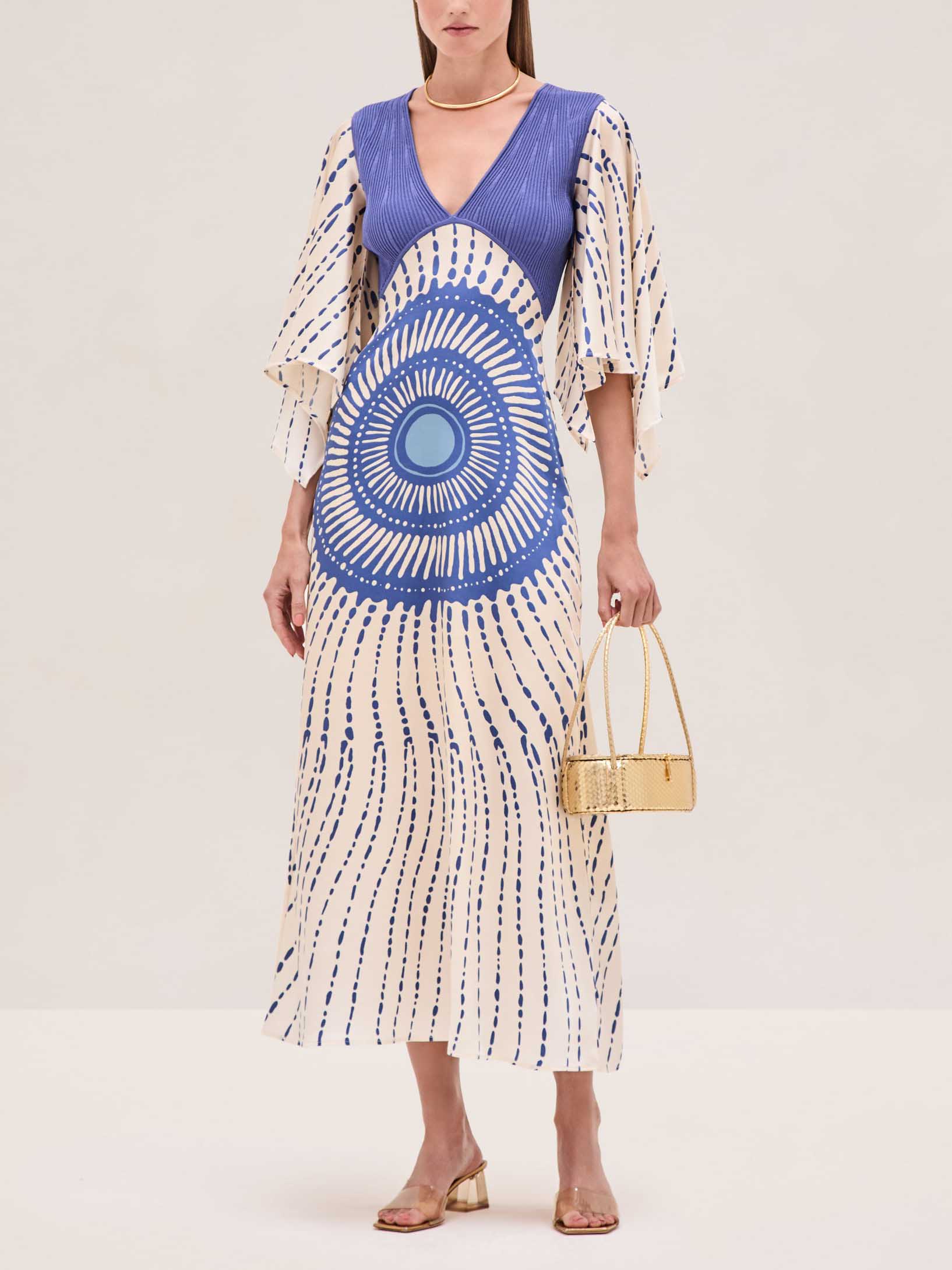Unique Elegant Sunburst Print Midi Dress