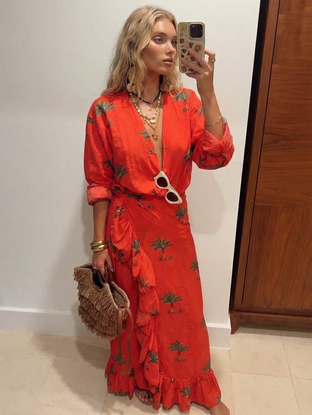 Casual Printed Wrap-Style Tie-Front Skirt