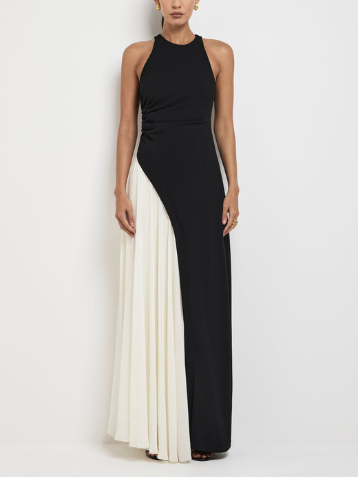 Elegant Contrast Asymmetric Maxi Dress