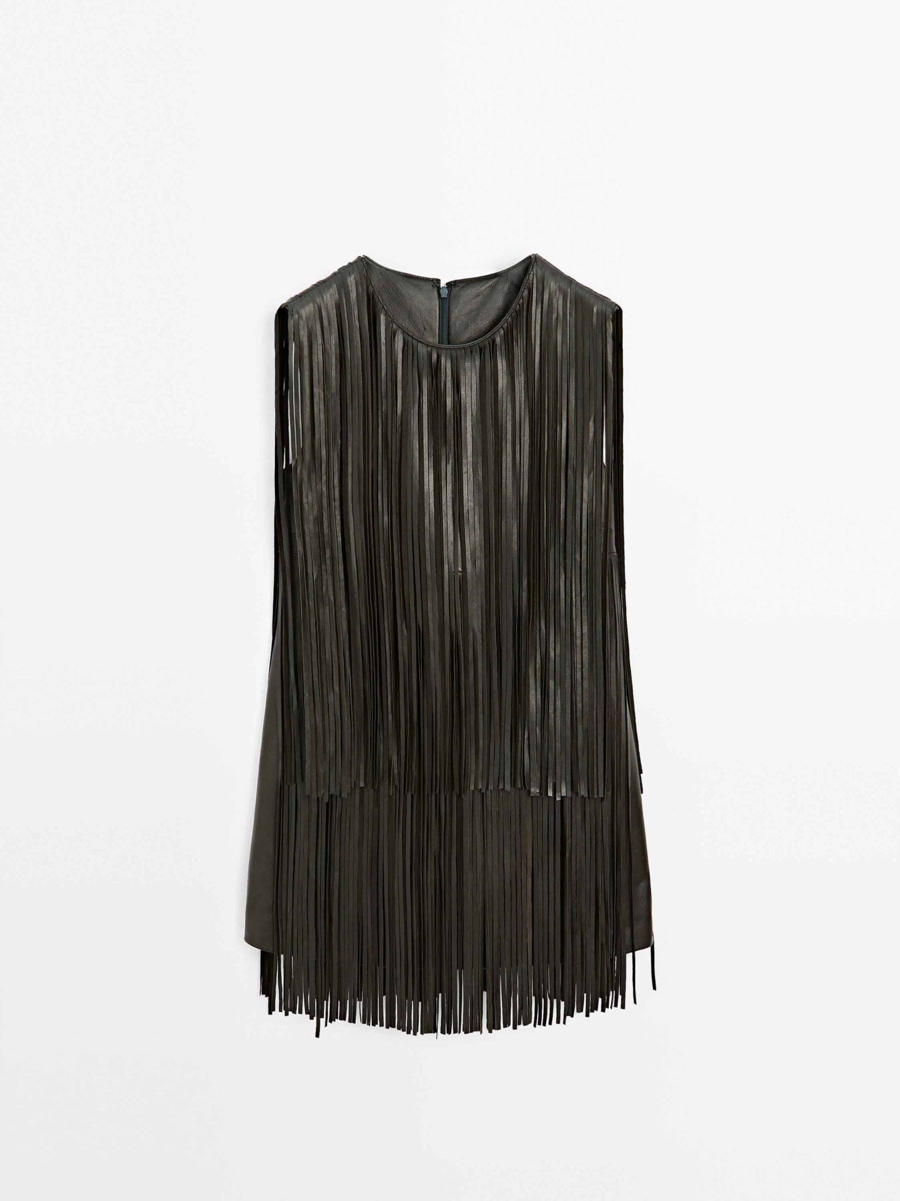 Tassel Design Mini Dress（Belt Not Included）