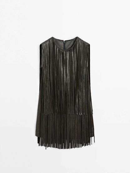 Tassel Design Mini Dress（Belt Not Included）