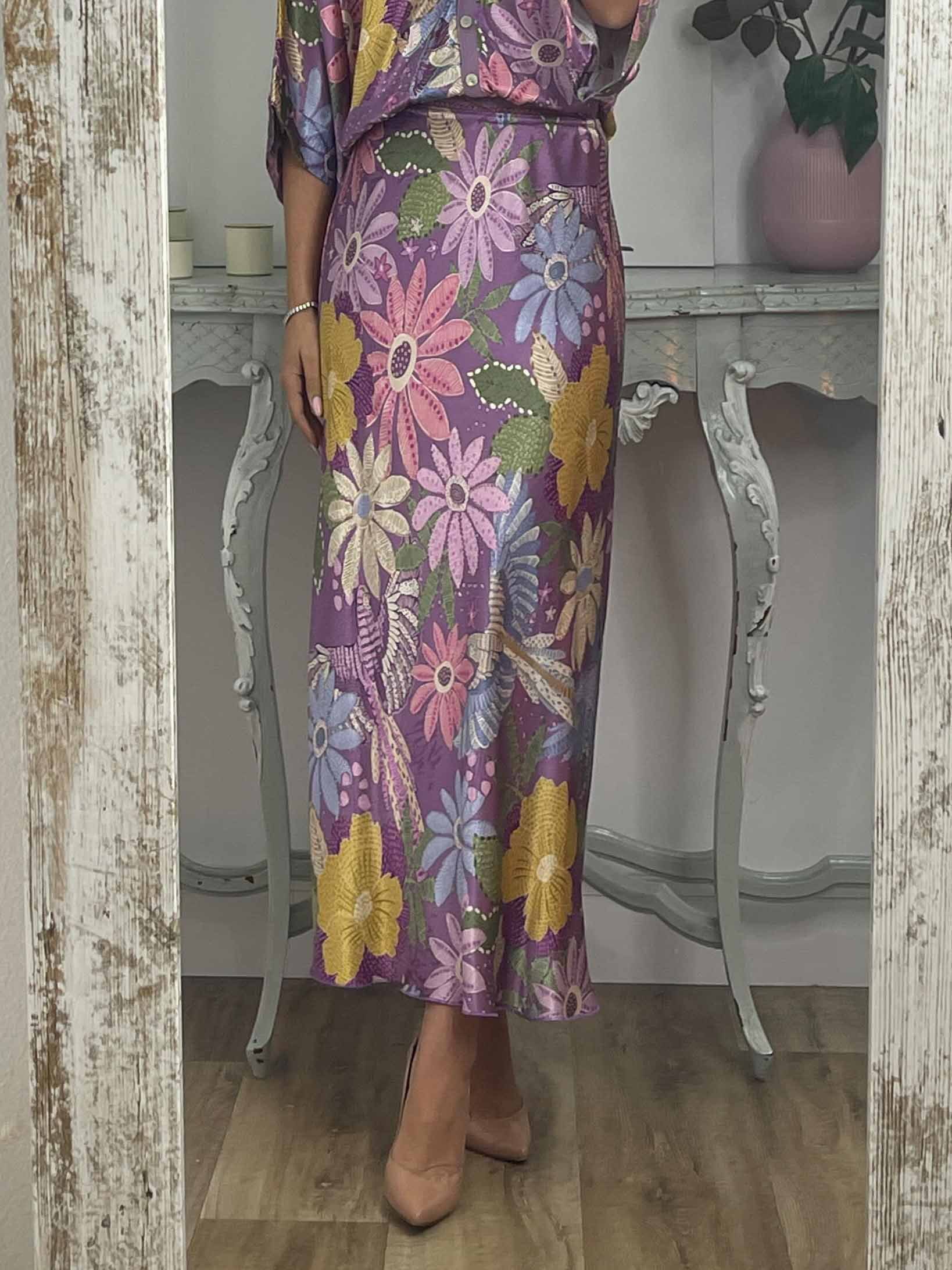 Exquisite Satin Floral Print Fishtail Skirt