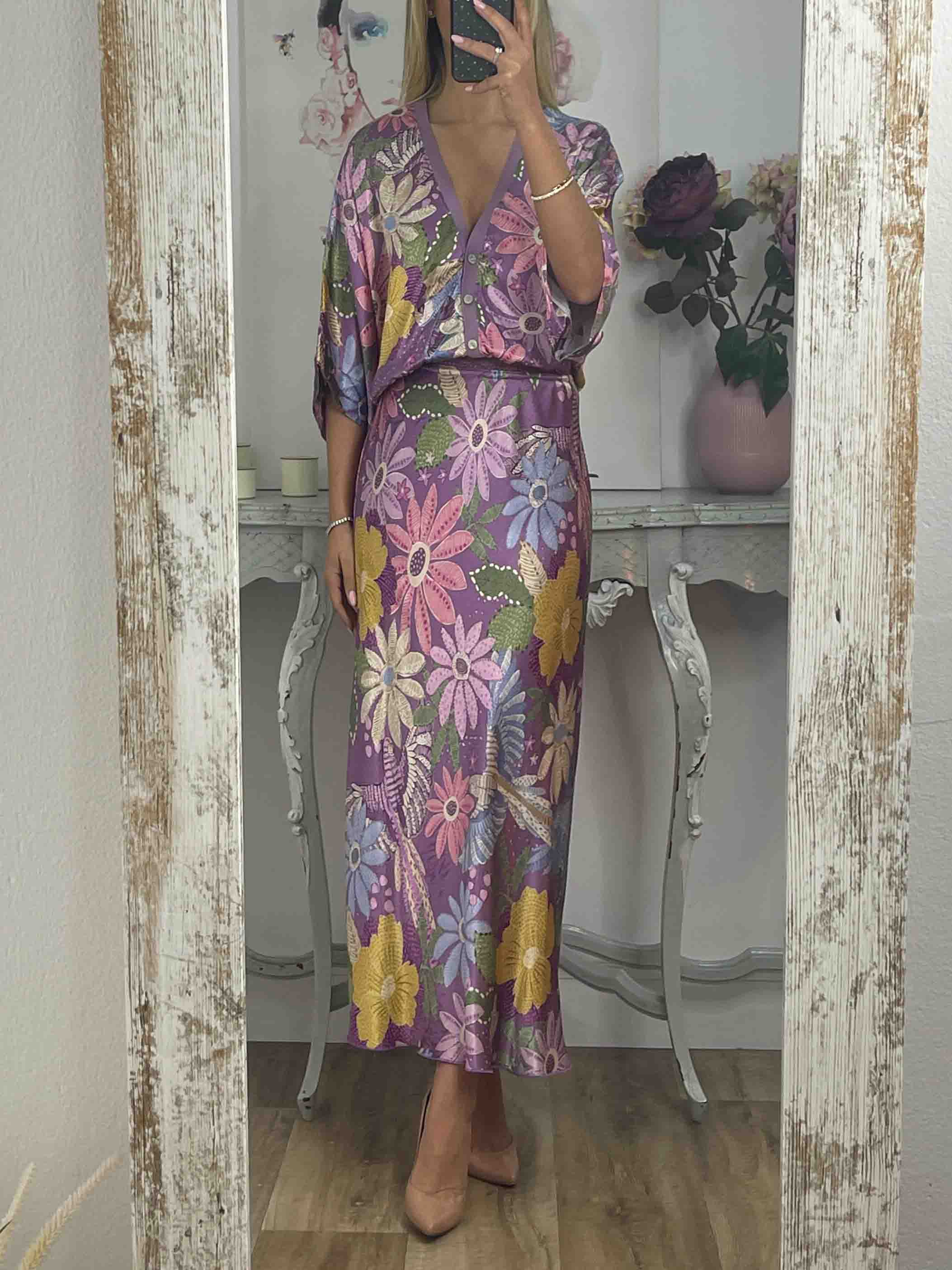 Exquisite Satin Floral Print Fishtail Skirt