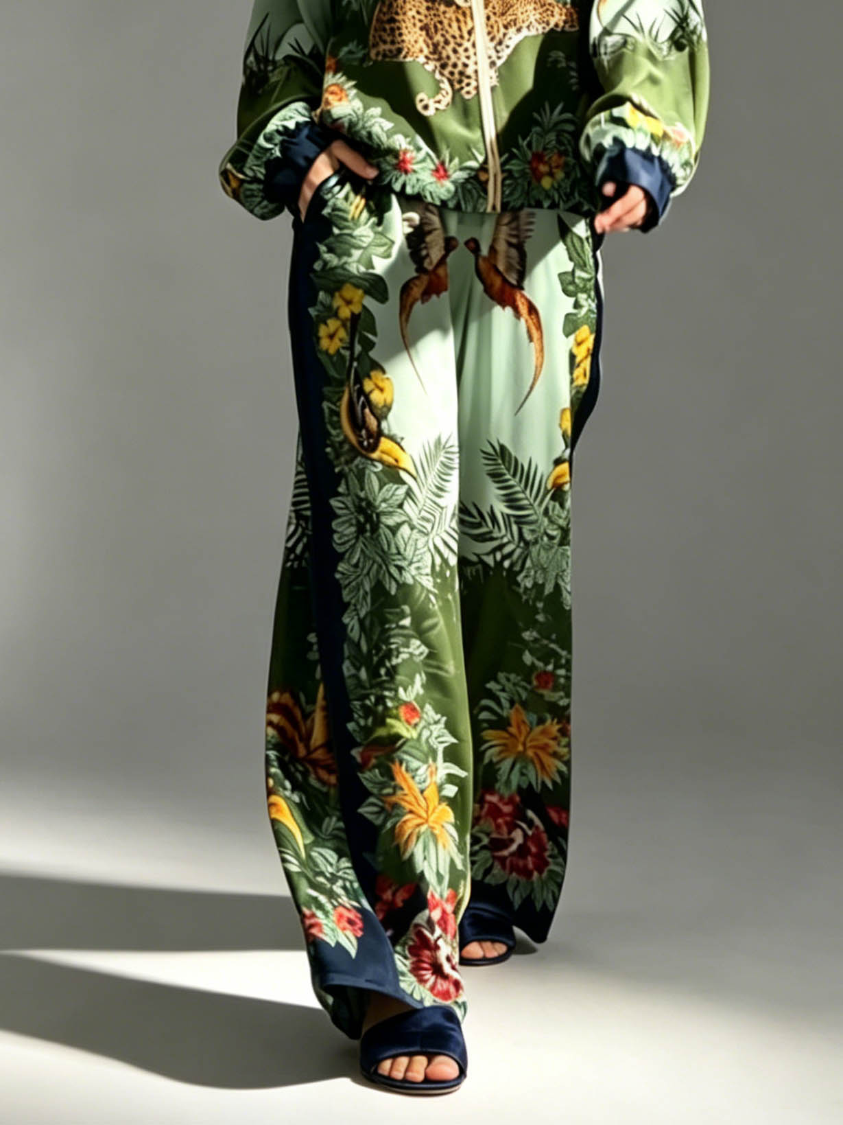 Exotic Jungle Print Zip-Up Long Sleeve Shirt