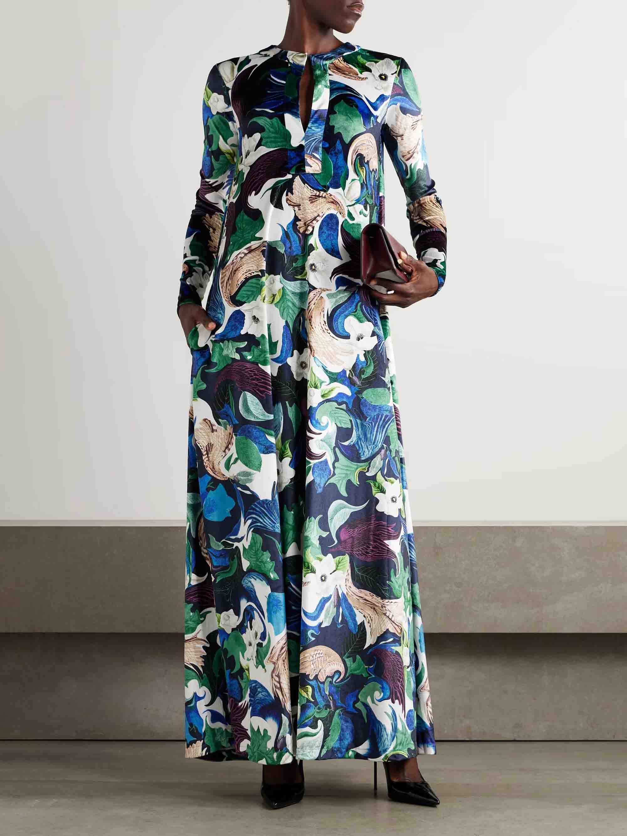 Unique Floral Print Long-sleeved Maxi Dress