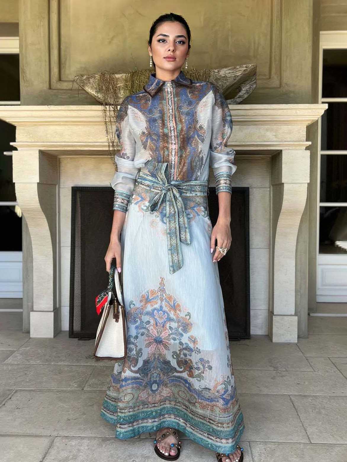 Retro Inspired Paisley Pattern Button-Up Blouse