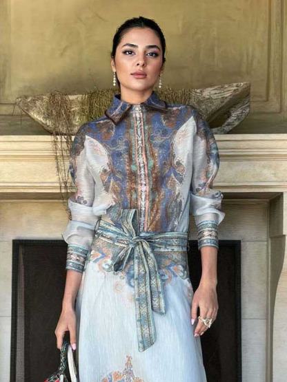 Retro Inspired Paisley Pattern Button-Up Blouse