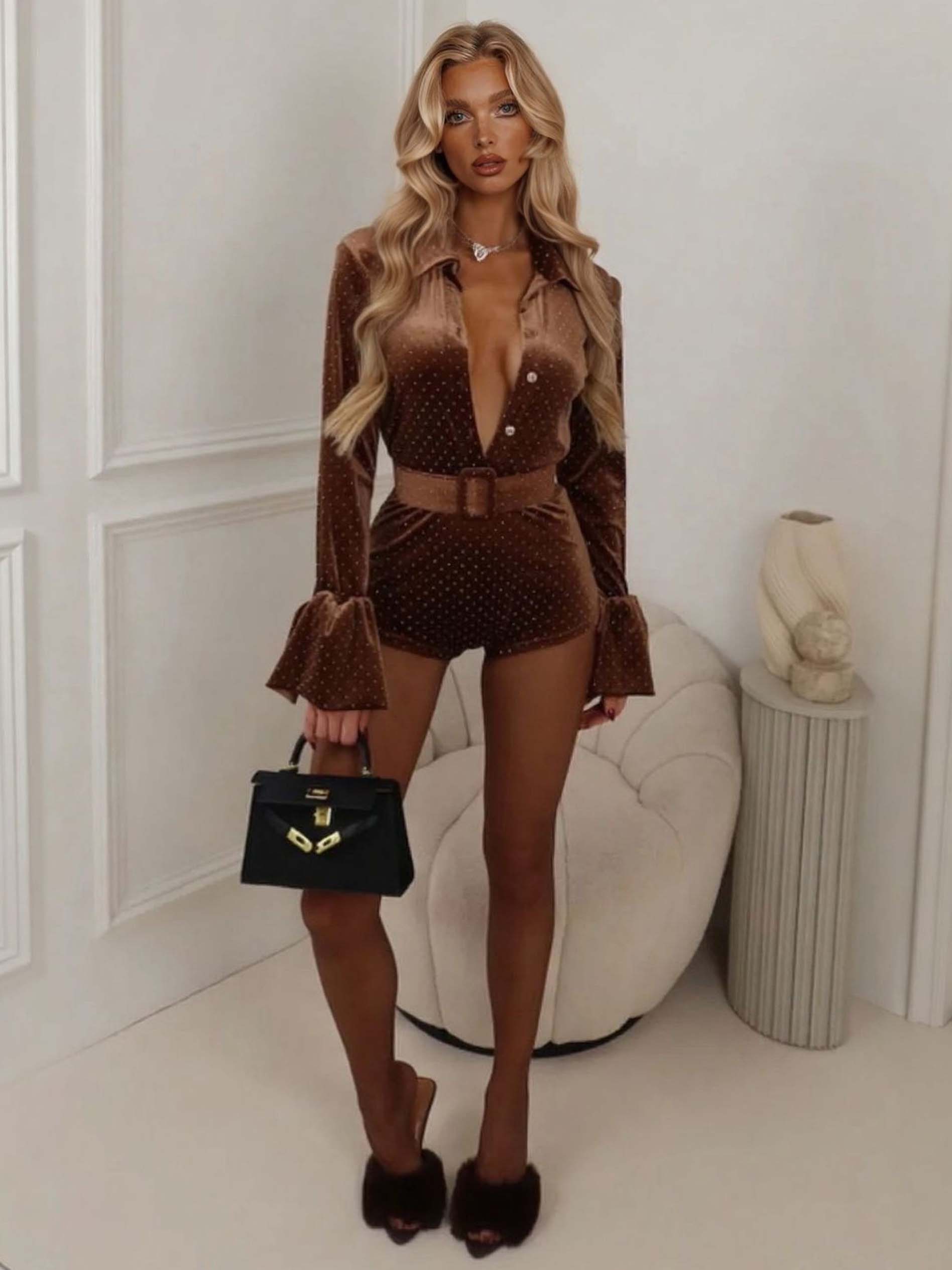 Elegant Button-down Collar Short Jumpsuit