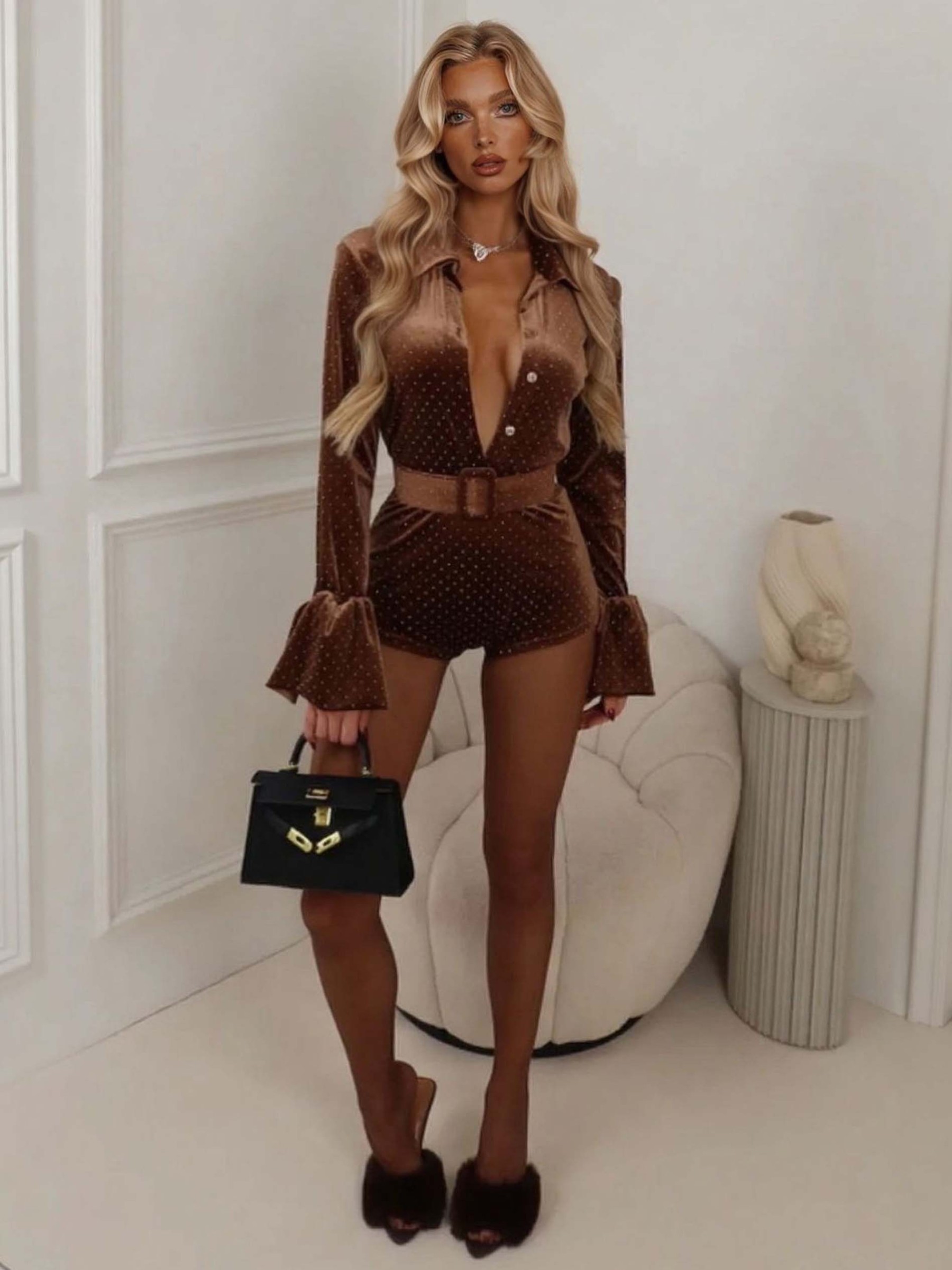 Elegant Button-down Collar Short Jumpsuit